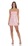 Satin Trim Sequin Dress in Pink
