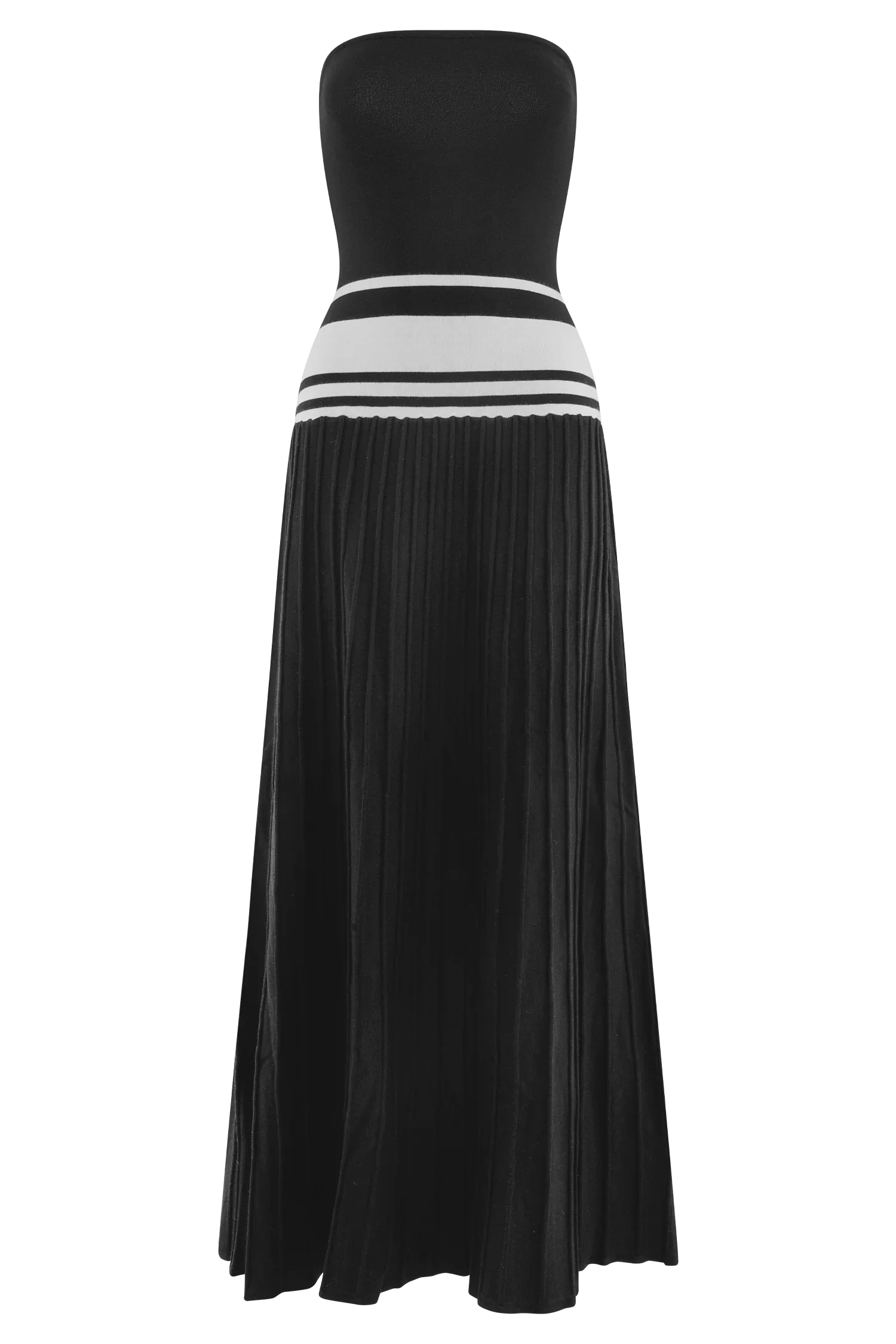 Solaris Strapless Contrast Knit Maxi Dress Black White