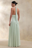 Bettina Sage Plunge Neck Maxi Dress With Gathered Detailing