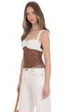 Two Toned Mesh Polka Dot Top in Brown and White