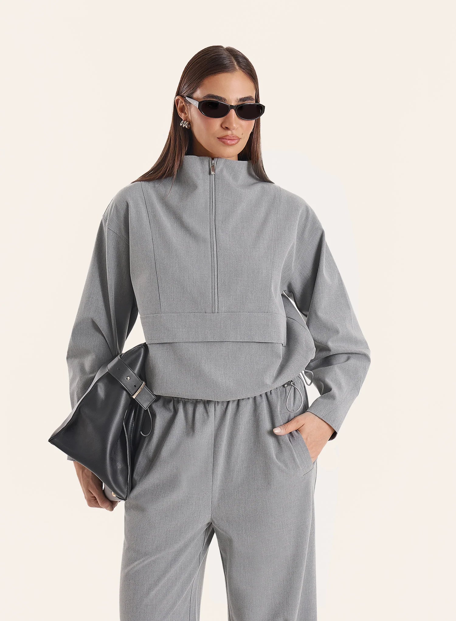 Grey Funnel Neck Track Jacket