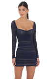 Mesh Long Sleeve Bodycon Dress in Navy