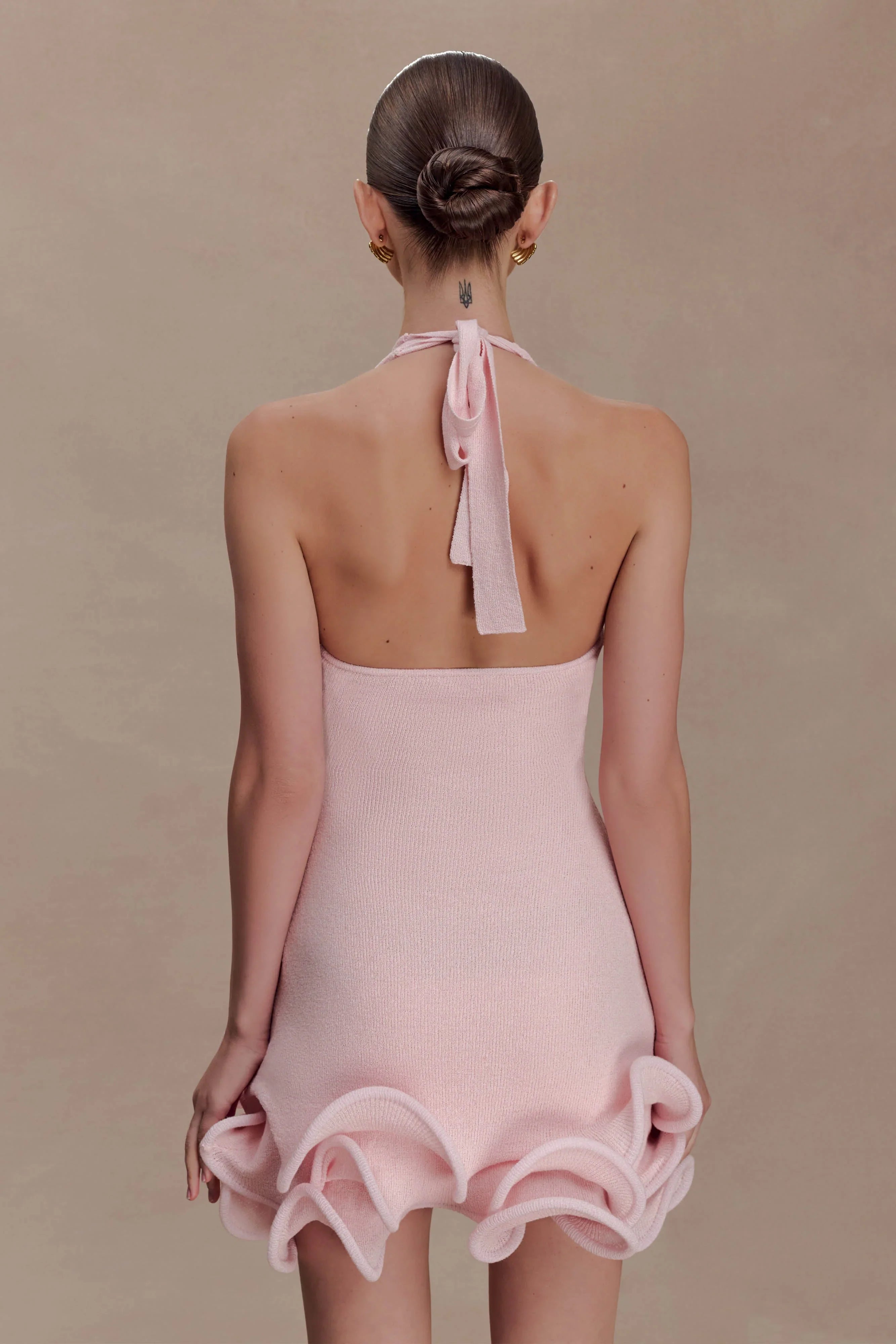 Willowmena Halter Neckline Mini Dress With Tubed Hem Baby Pink