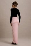 Love Spell Black Velvet Plunge Neck Maxi Dress With Pink Satin Skirt