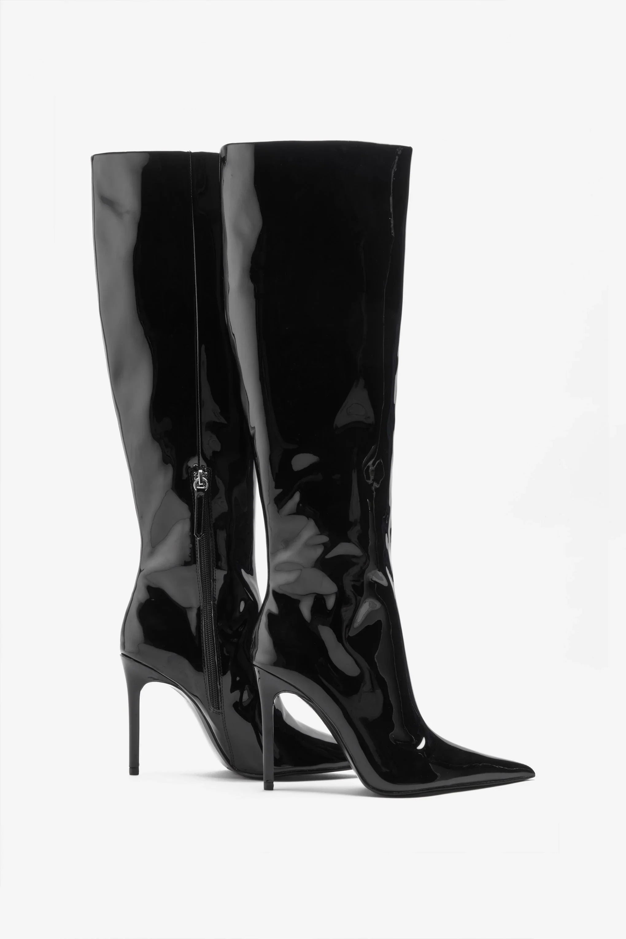 Over It Black Fitted Over Knee Pointed Heeled Boots