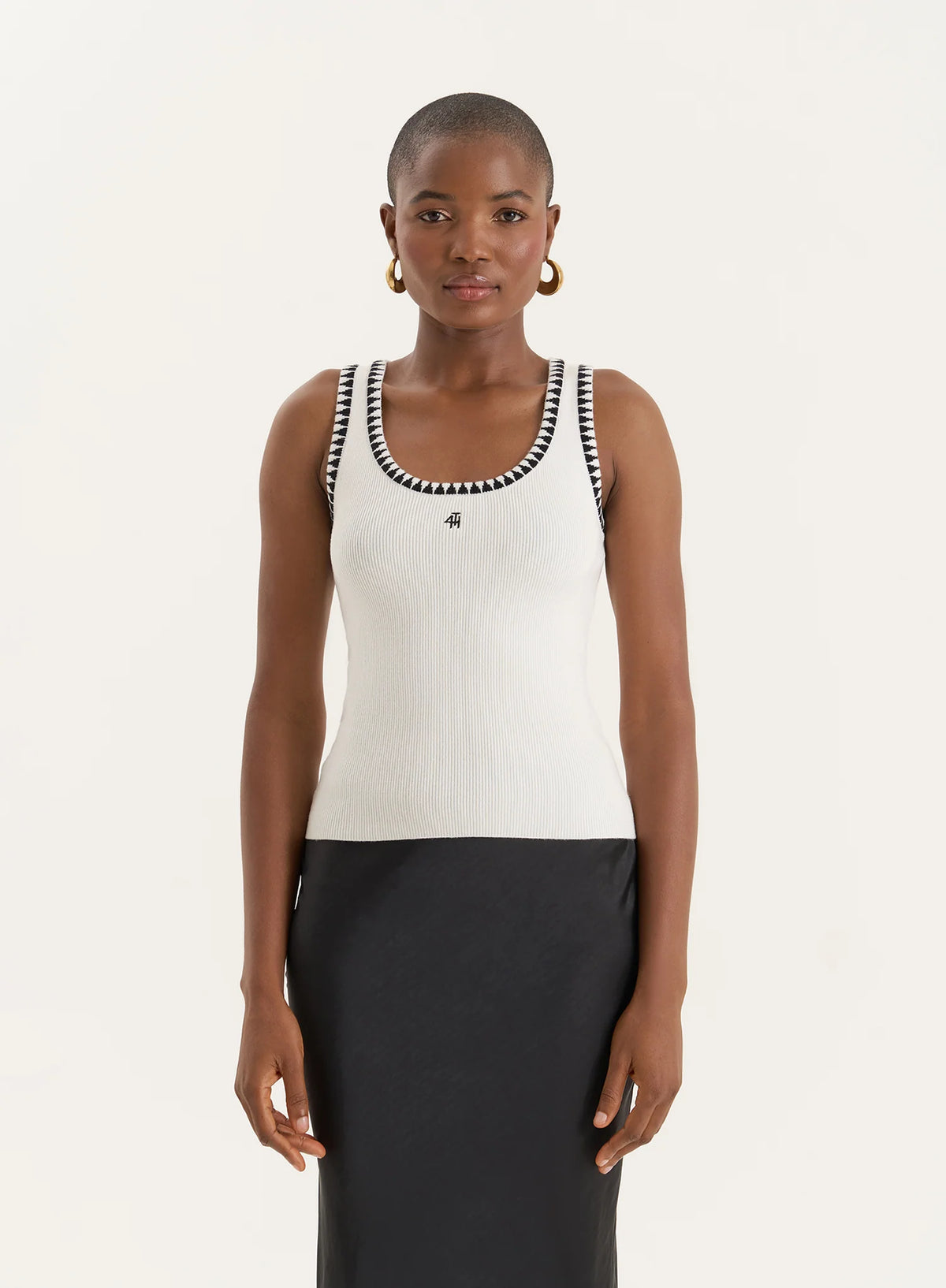 Cream Knitted Contrast Stitch Vest Top