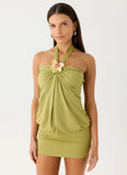 Marimae Halter Mini Dress Green Olive