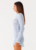 Jasy Long Sleeve Mini Dress Sky Blue