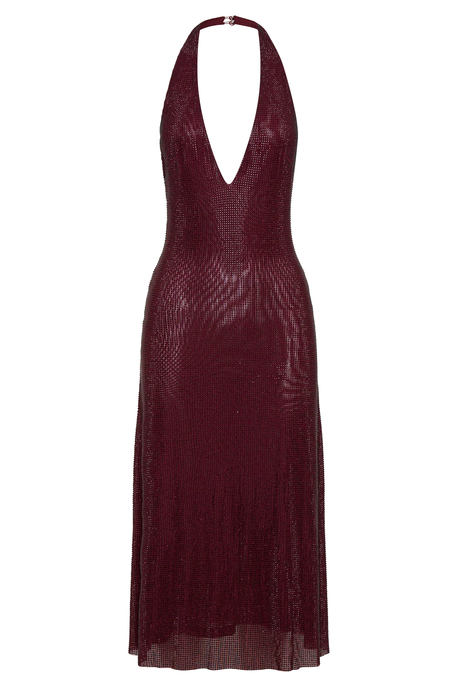 Genie Diamante Halter Midi Dress Mahogany