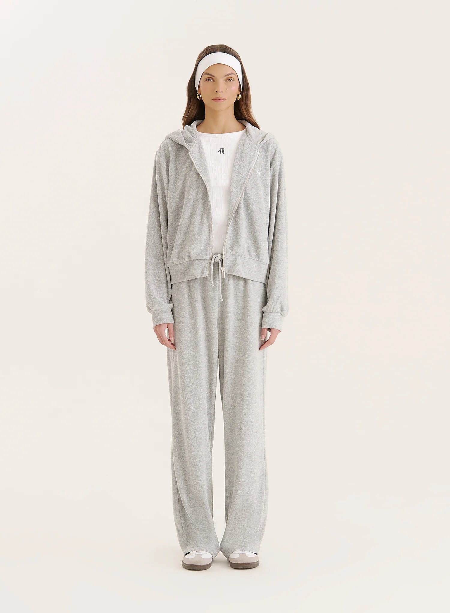 Grey Towelling Zip Hoodie