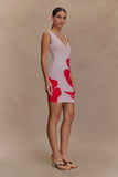 Dorothy Knit Print Mini Dress Red Deco Fleur Print