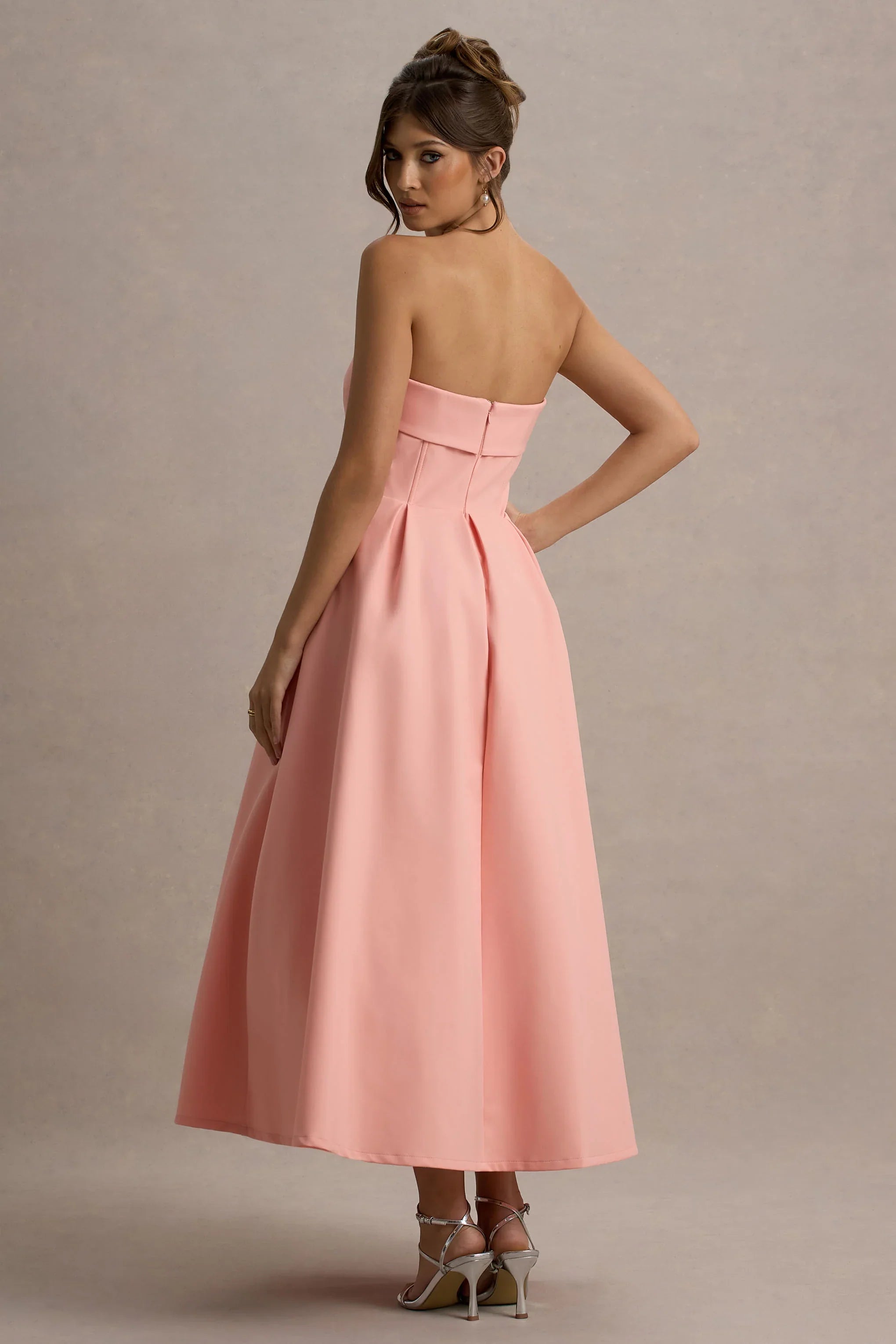 Annalise Pink Bandeau Skater Midi Dress