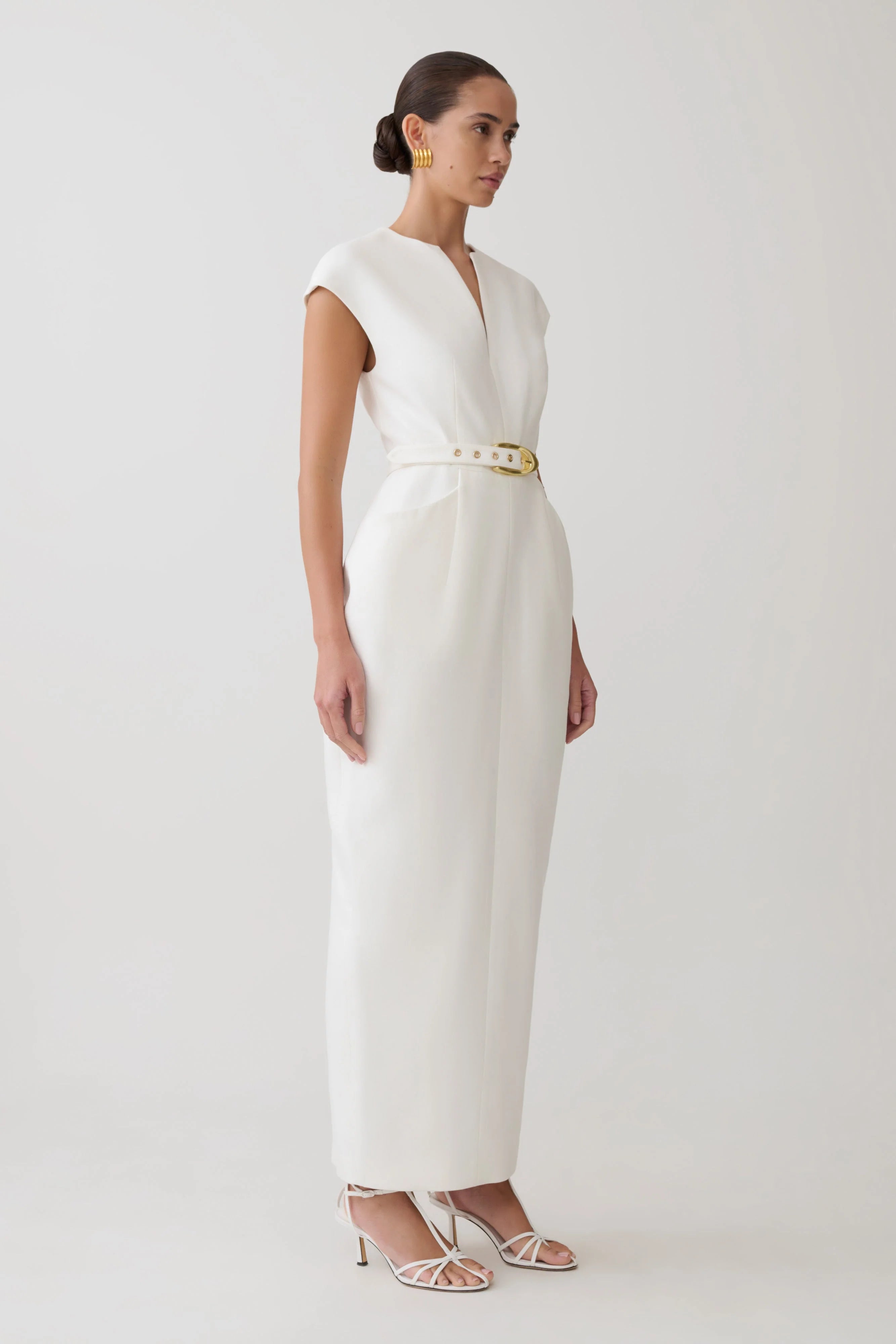 Livia V Neck Linen Maxi Dress White