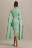 Linden Light Green Bodycon Cape Sleeve Midi Dress