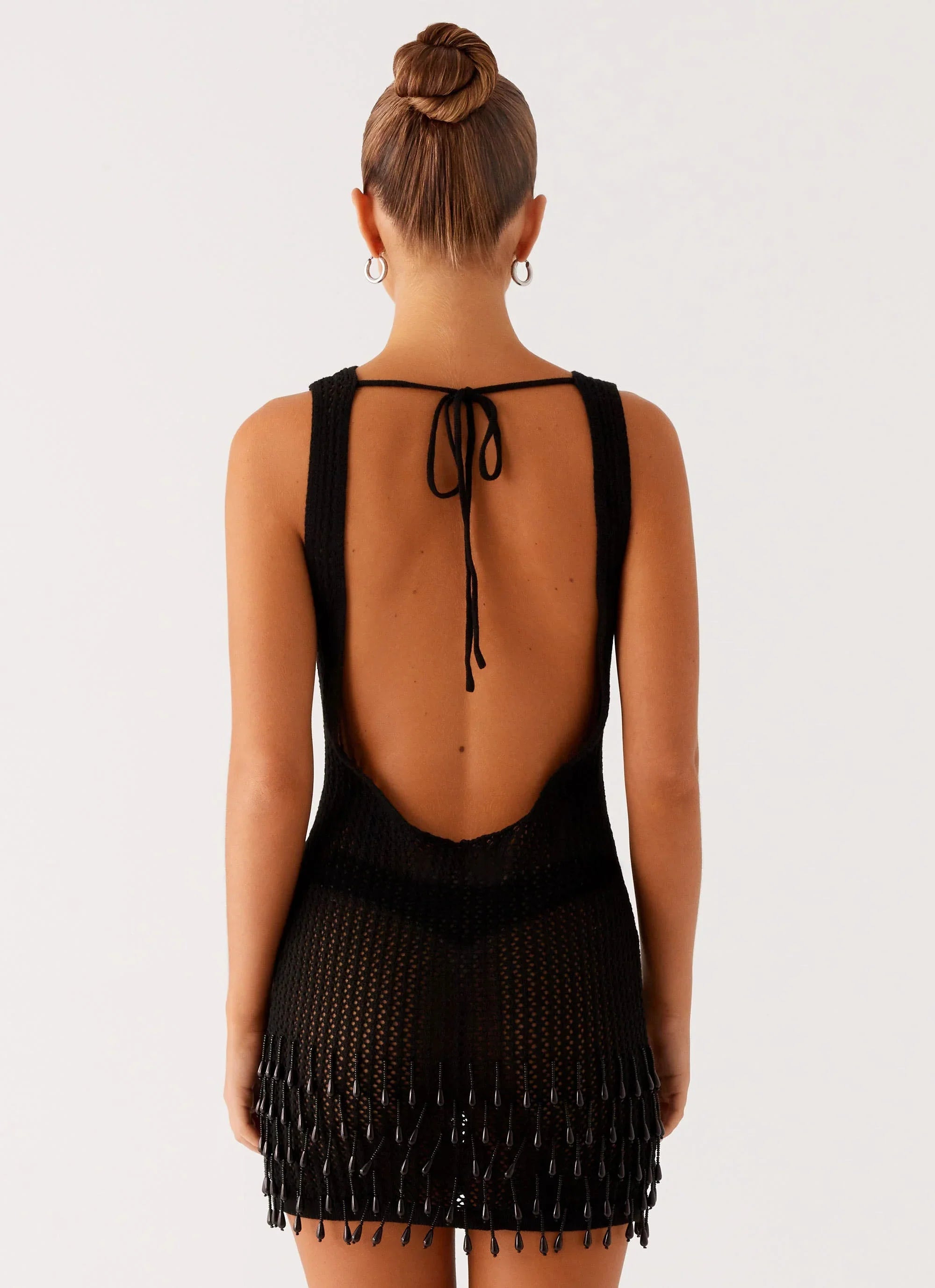 Miracle Beaded Crochet Mini Dress Black