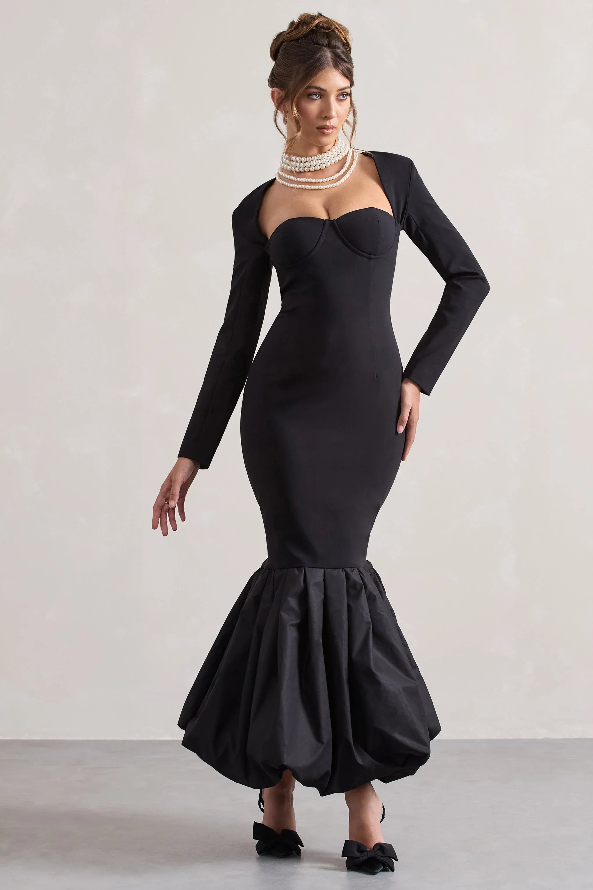 London Black Sweetheart Maxi Dress With Volume Hem