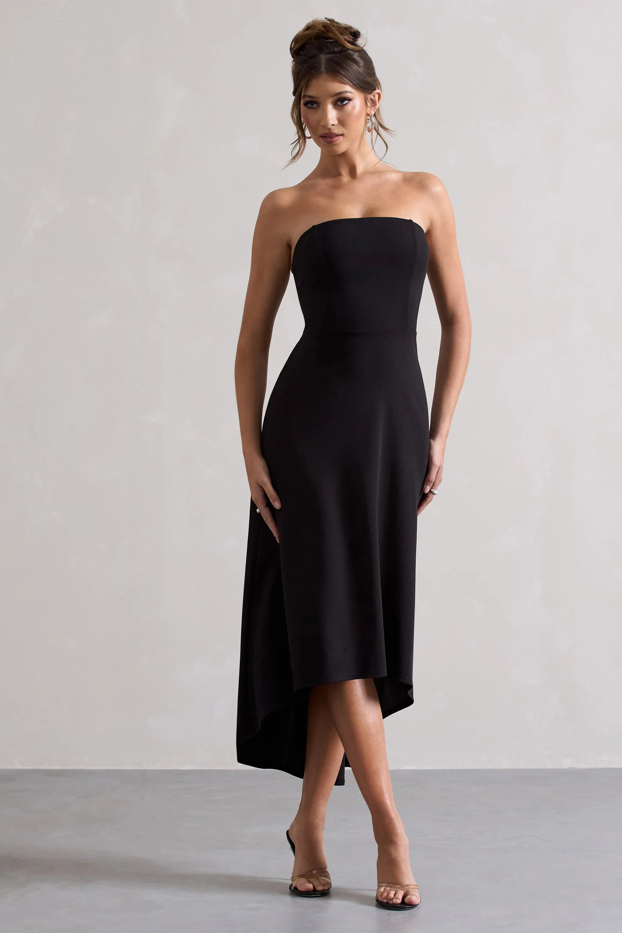 Ariela Black Bandeau High Low Midi Dress