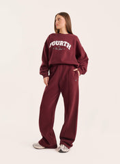 Burgundy 4th Wide Leg Branded Joggers