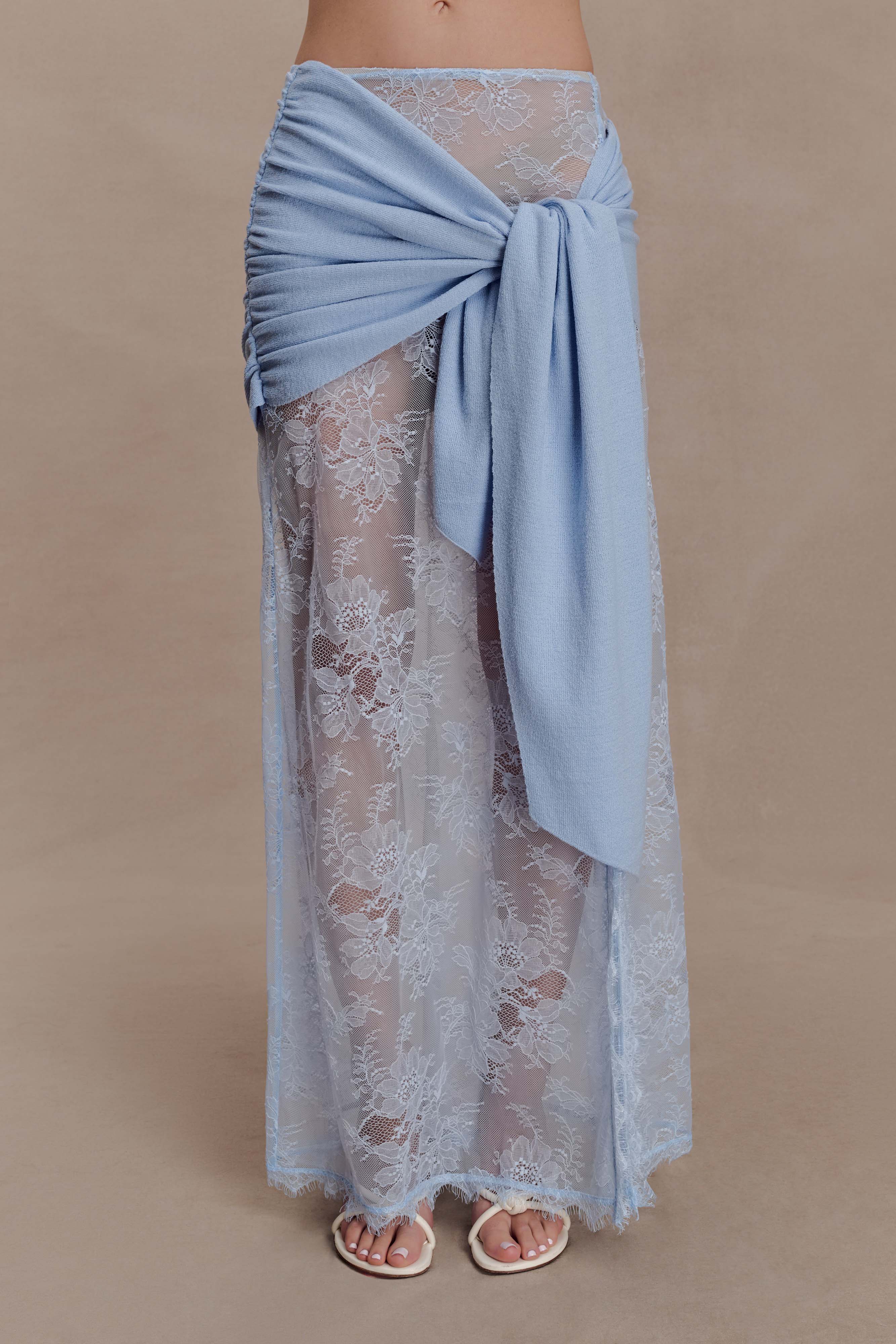 Lucy Lace And Knit Skirt Cornflower Blue