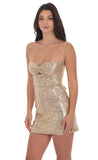 Sequin Front Twist Bodycon Dress in Gold