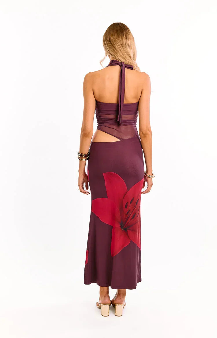 Lucinda Purple Floral Cut Out Maxi Dress