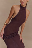 Reece Halter Knit Maxi Dress Chocolate