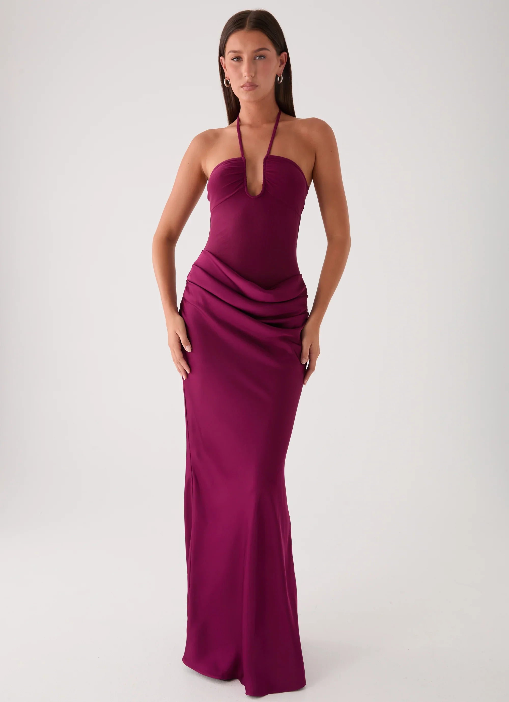 Verner Halter Maxi Dress Plum