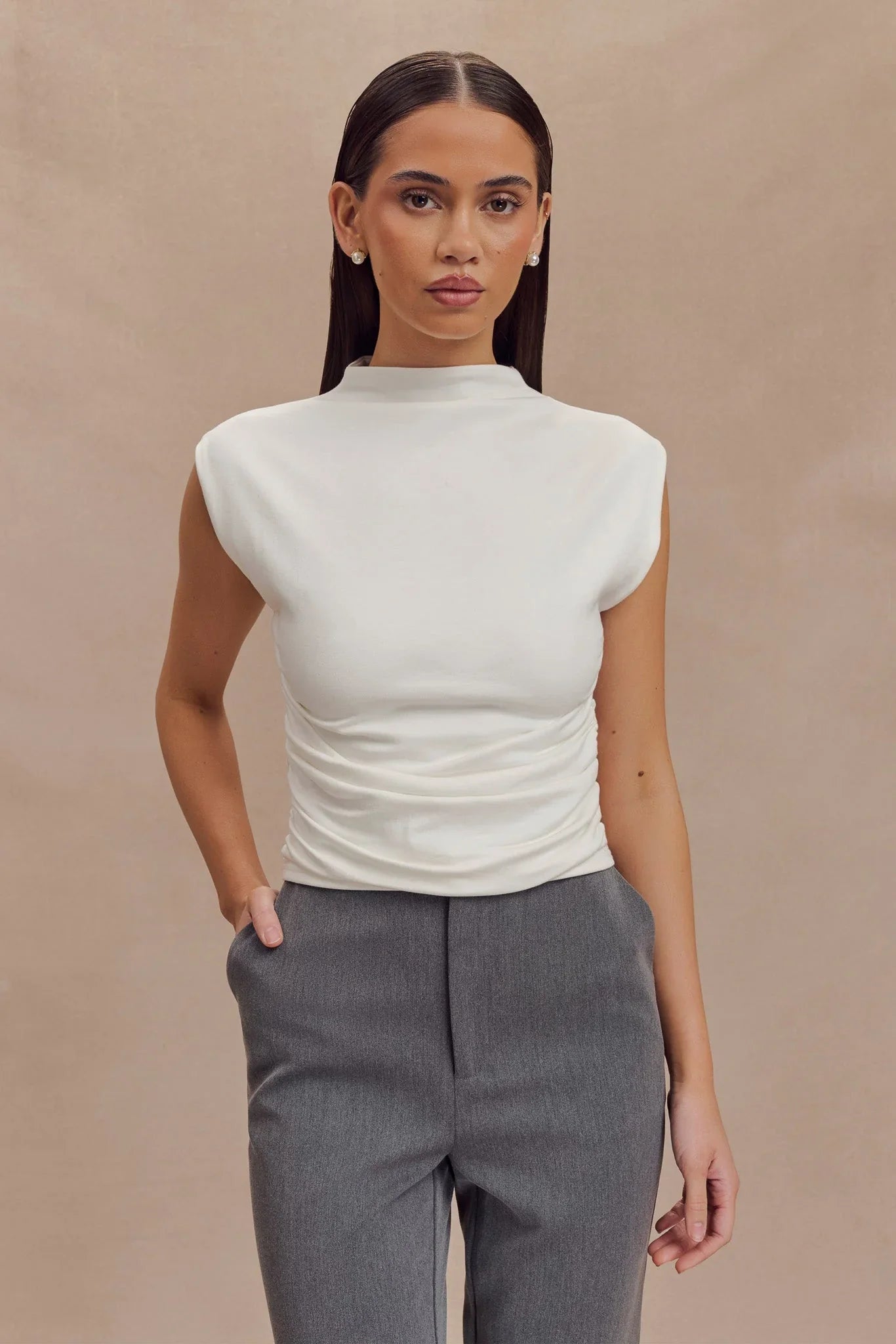 Ellia High Neck Sleeveless Top White