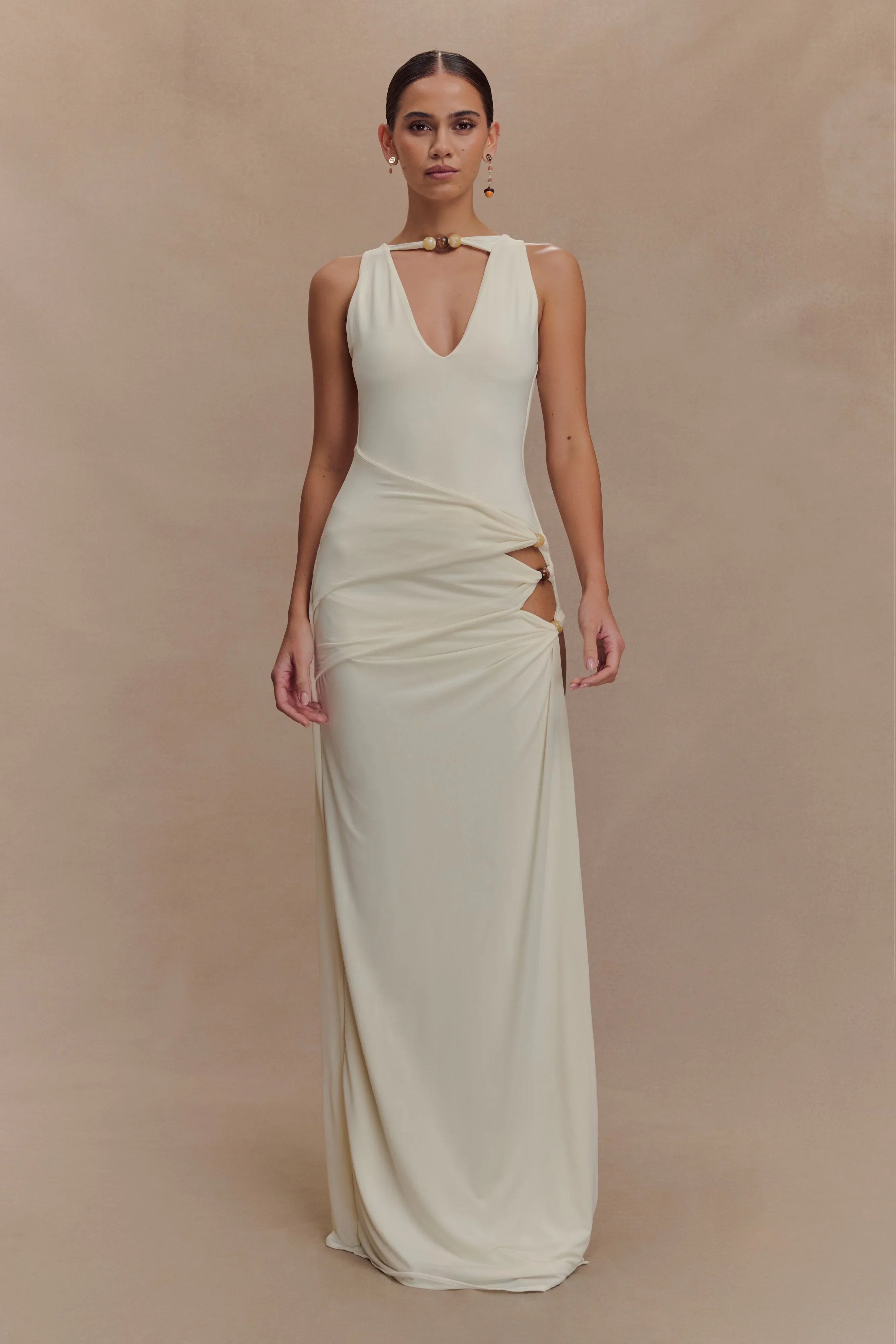 Kaiden Slinky Beaded Maxi Dress Ivory