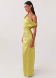Heart Of Glass Satin Maxi Dress Chartreuse