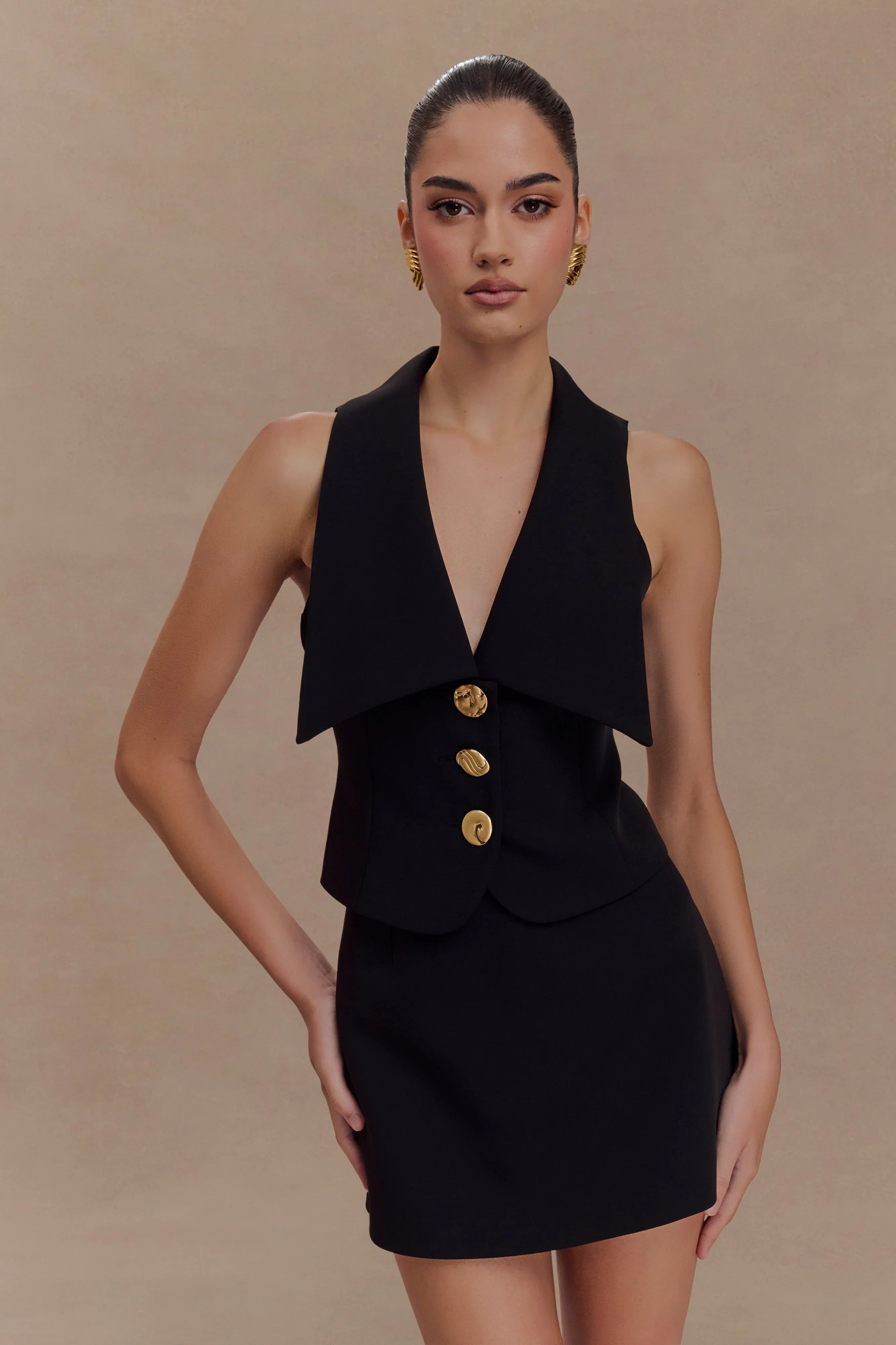 Alix Mixed Button Vest Black
