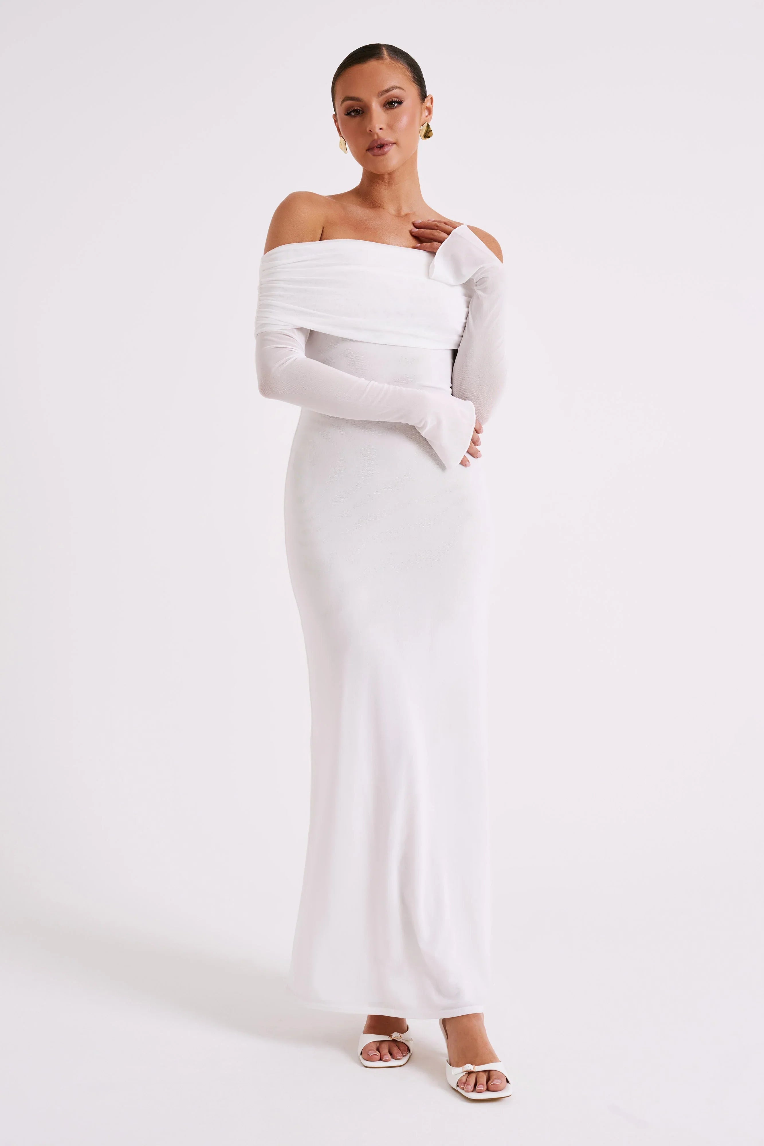 Josie Off Shoulder Mesh Maxi Dress Ivory