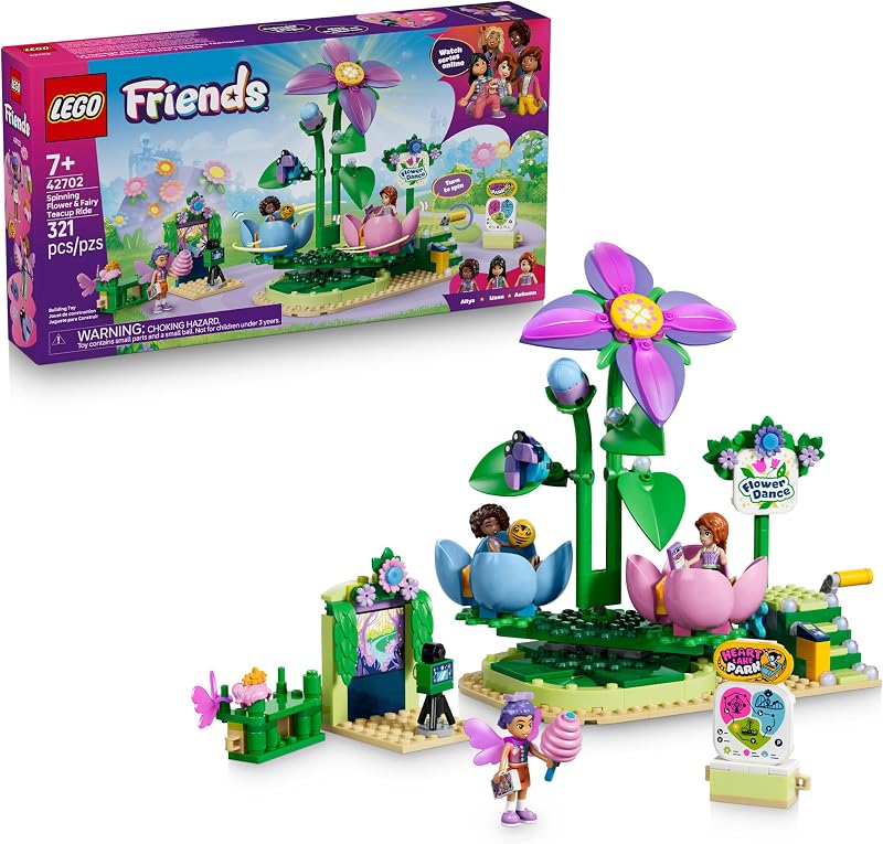 LEGO Friends Spinning Flower Fairy Teacup Ride 42702 Building Toy for Girls Boys Ages 7 Toy Playset W 3 Minidolls Functional Rides 321 pieces Gift for Birthdays
