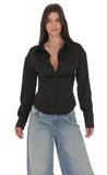 Satin Button Up Shirt in Black