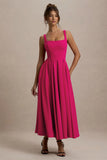 Parina Hot Pink Strappy Volume Hem Midi Dress