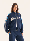 Navy Side Stripe Double Zip Funnel Neck Track Jacket