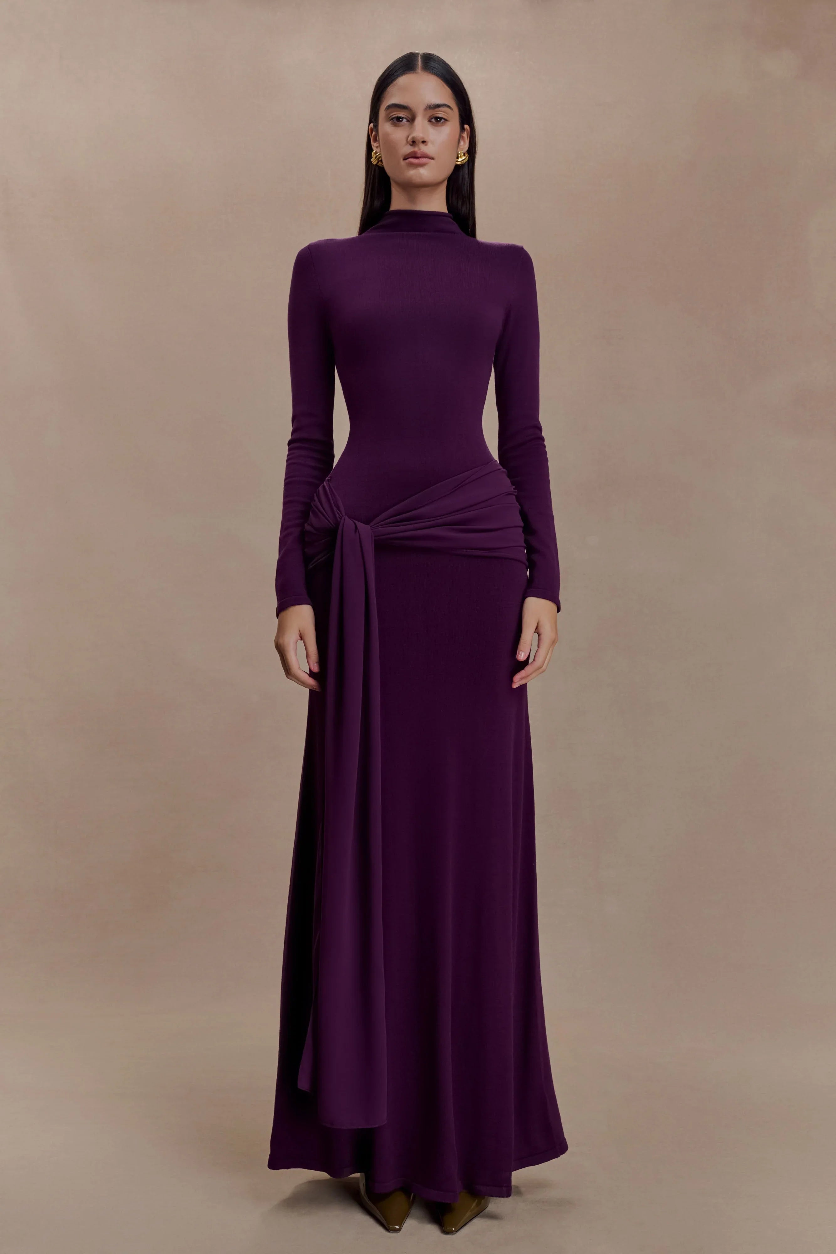 Grayson Knit Chiffon Maxi Dress Plum