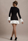 Josefina Black Long Sleeve Mini Dress With White Satin Trims
