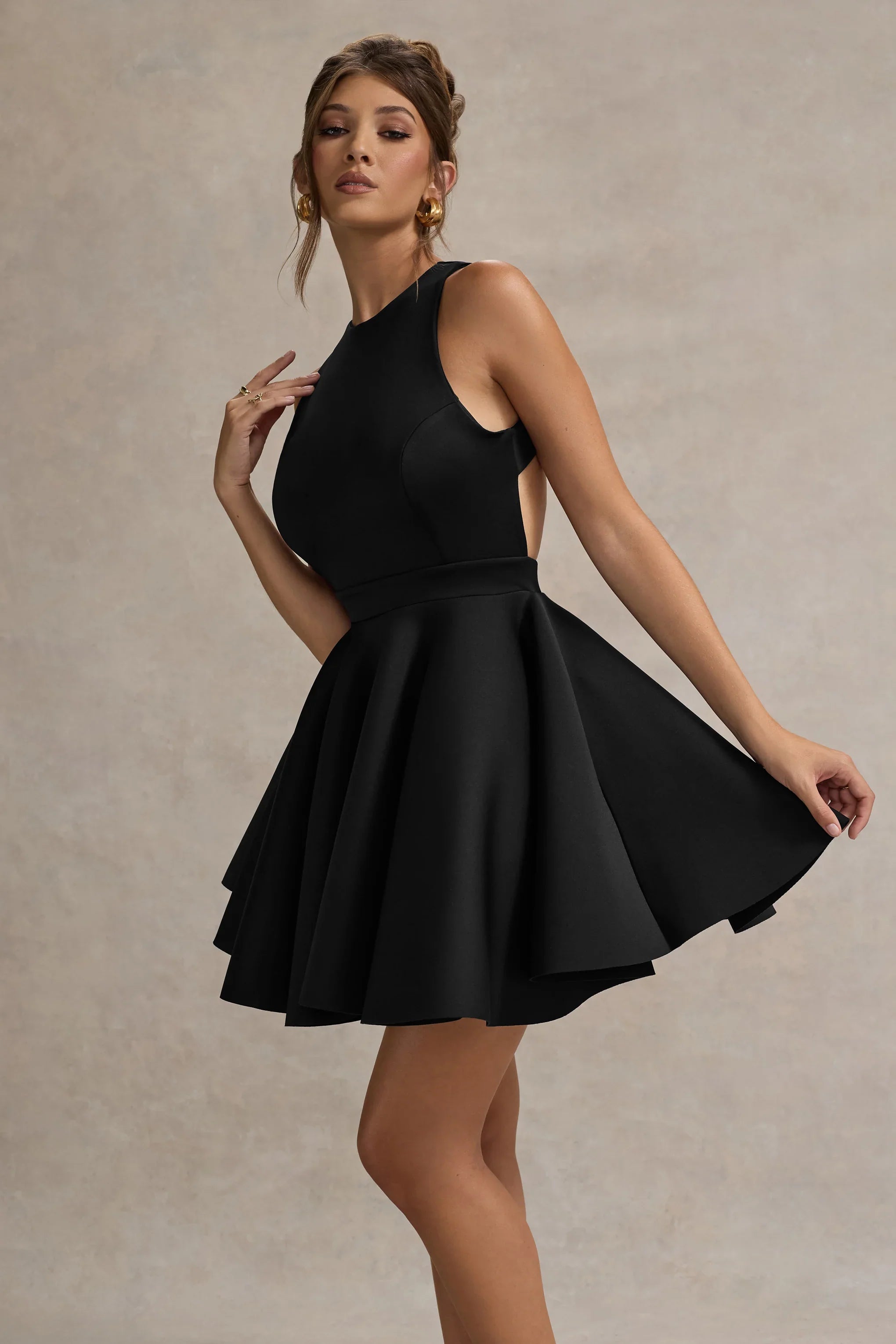 Waverly Black Racer Neck Sleeveless Skater Mini Dress