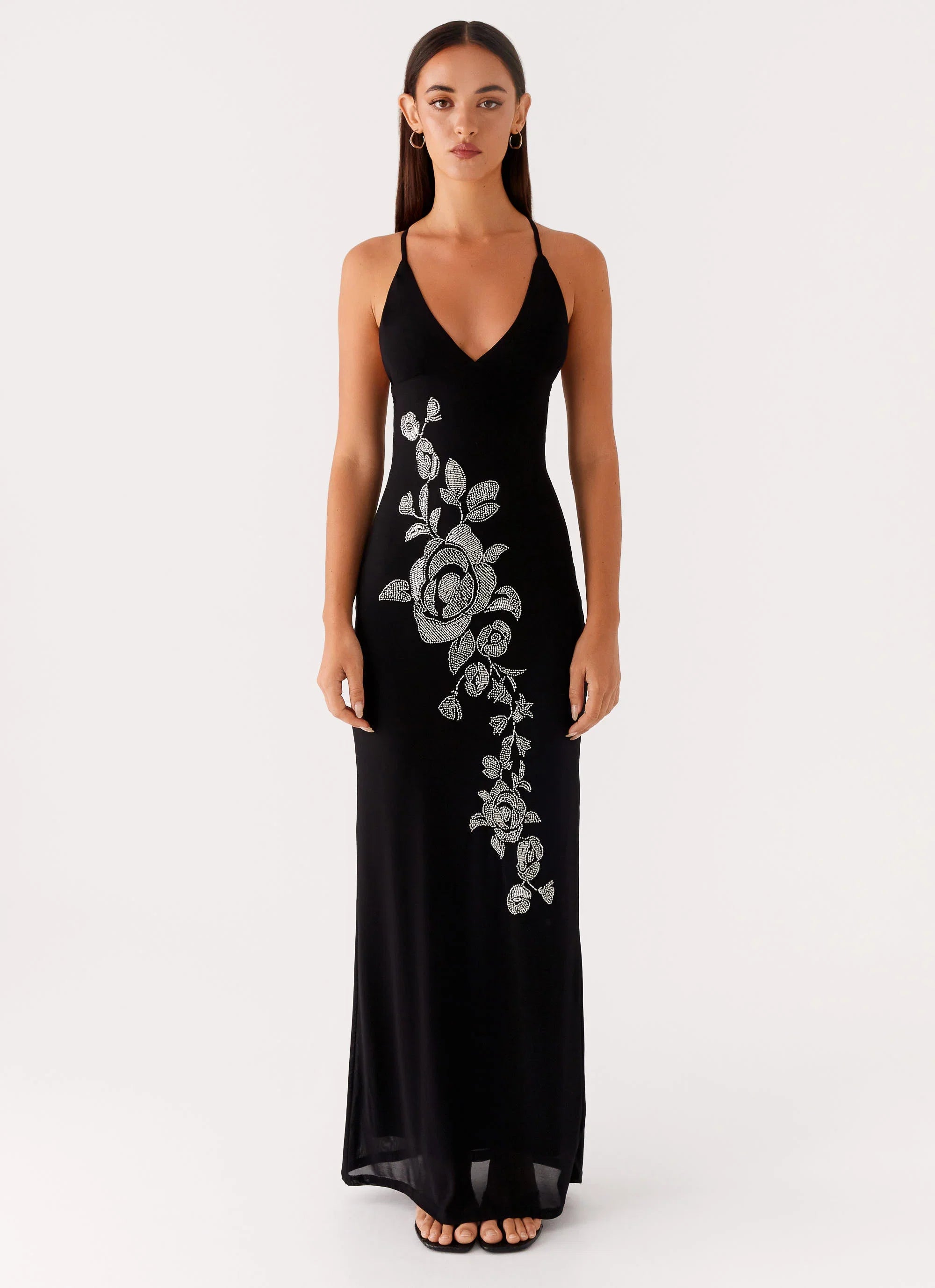 Beki Beaded Mesh Maxi Dress Black