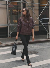 Burgundy Textured Faux Leather Cropped Jacket