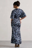 Elidy Animal Print Ruched Flutter Sleeve Cut Out Maxi Dress