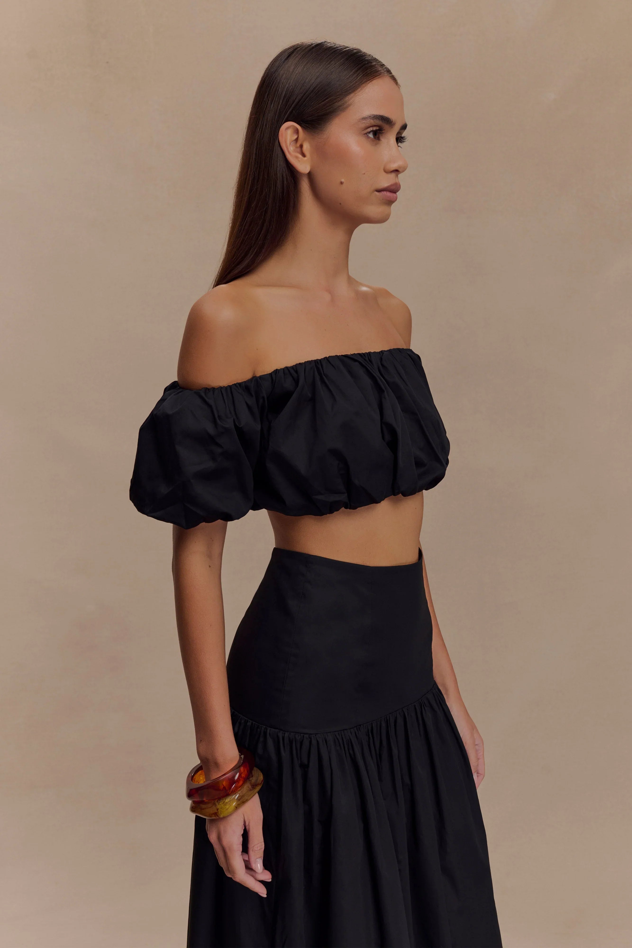 Autumn Off Shoulder Bubble Top Black