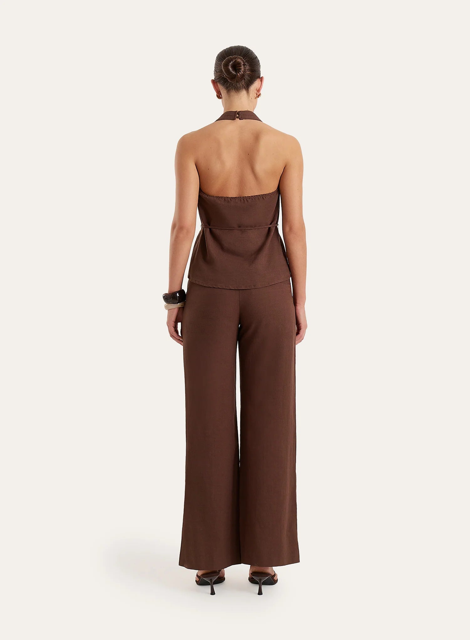 Brown Linen Blend Tailored Trousers