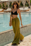 Tyrell Olive Pleated Satin Wide Leg Trousers