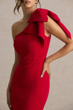 Ambretta Red One Shoulder Midi Dress With Bow