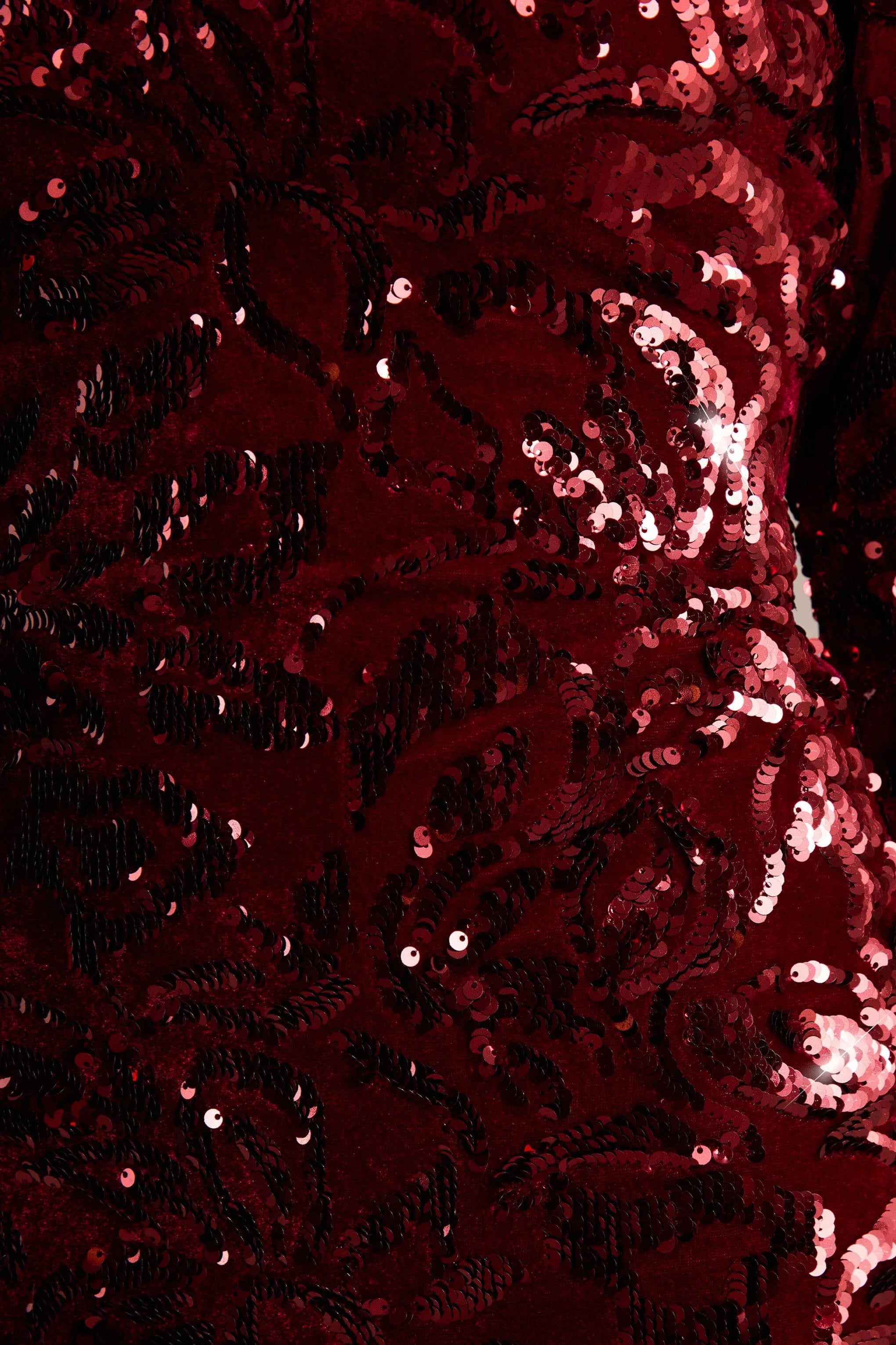 Ritz Burgundy Sequin Plunge Neck Mini Dress With Long Sleeves