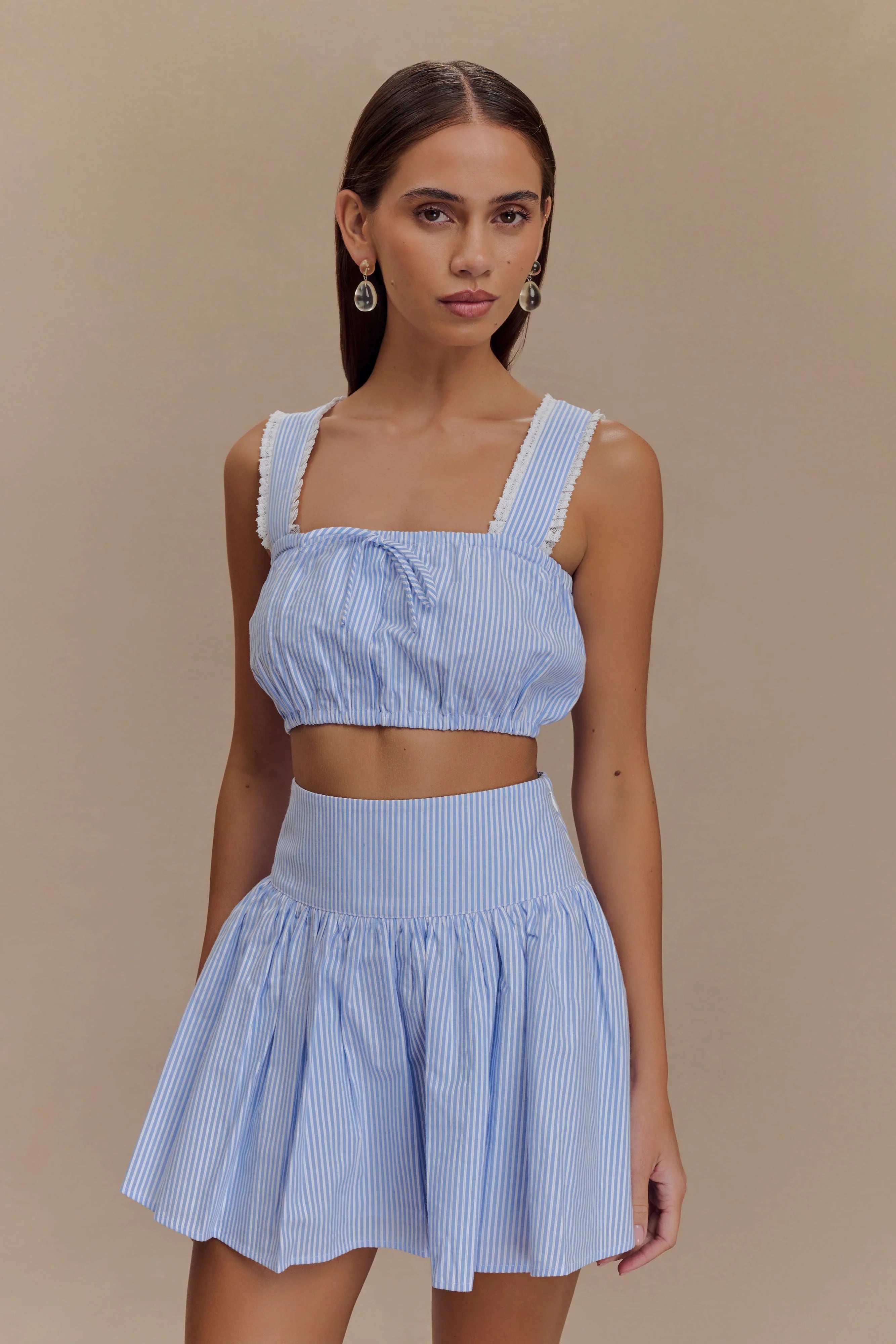Gretel Hem Mini Skirt Blue Pinstripe