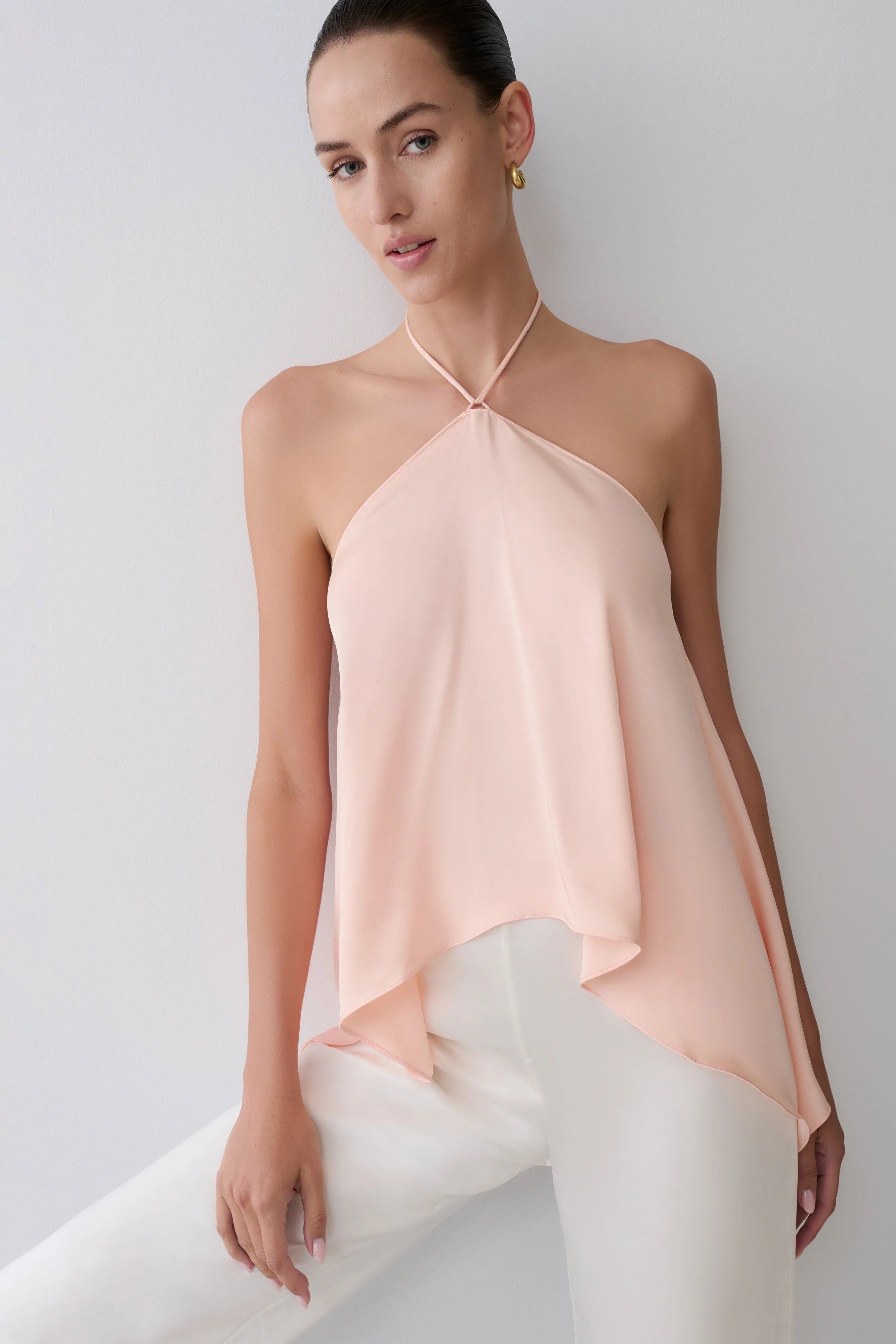 Adelaide Draped Satin Halter Top Peach