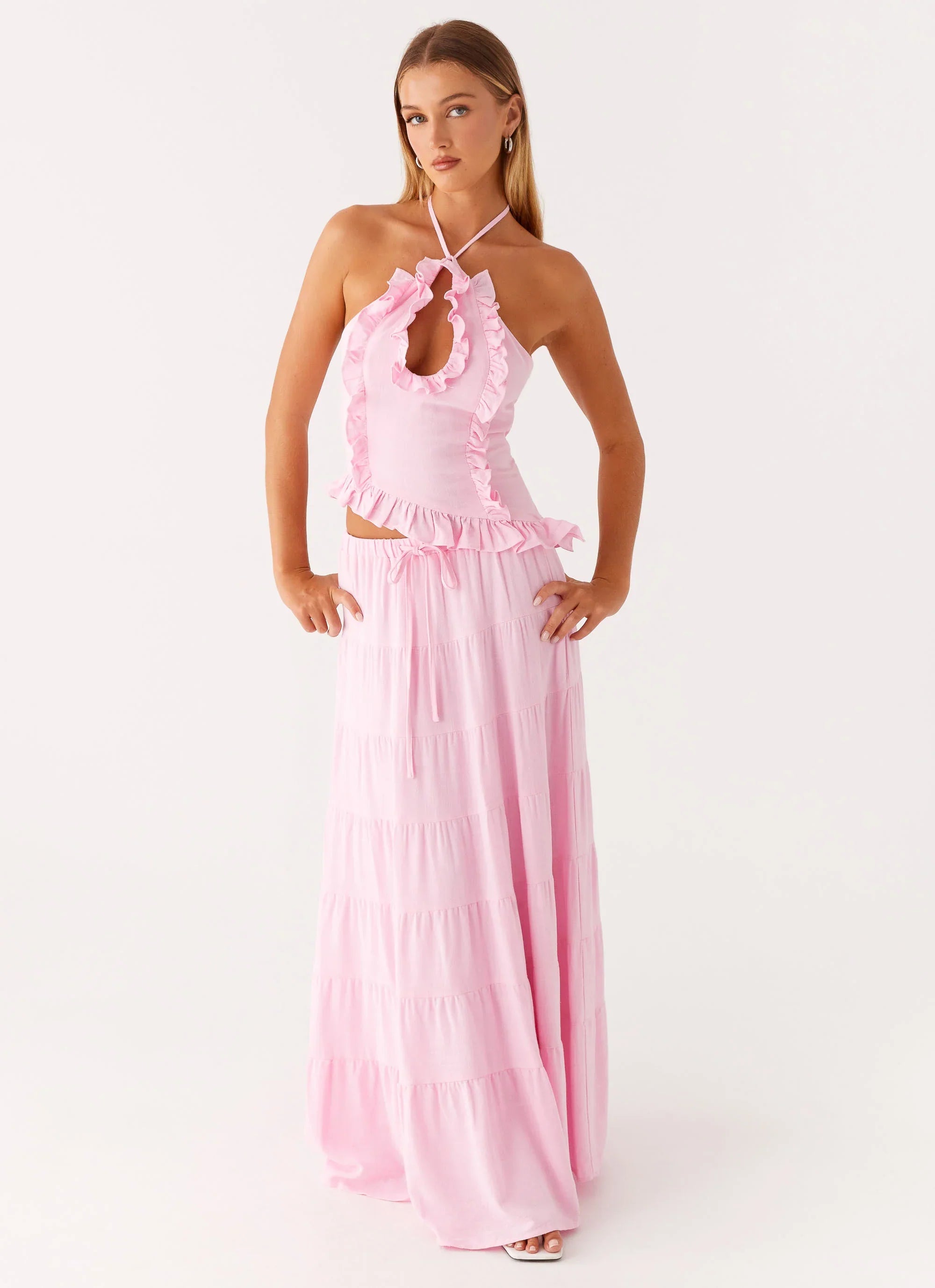 Mariella Linen Maxi Skirt Pink